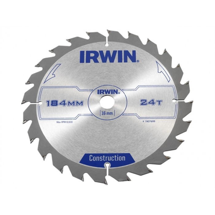 Диск пильный Construction 184х2,5x24Tx16 мм по дереву, IRWIN, ( 1907699 )