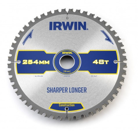Диск пильный Construction 254x2,8х48Tx30 мм по дереву, IRWIN, ( 1897428 )