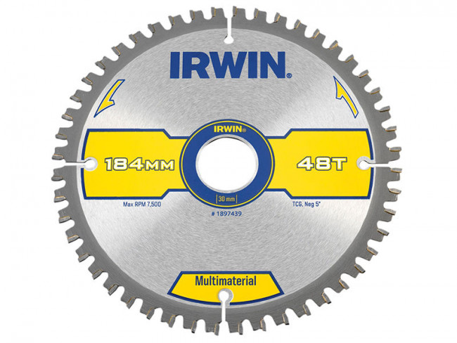 Диск пильный Multimaterial 184х2.4х48Tх30 мм. по дереву, ламинату и цветным металлам, IRWIN, ( 1897439 )
