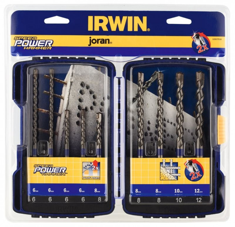 Набор буров SDS Plus Power Speedhammer, 2 резца, 6-8-10-12 мм (160 мм), 6-8 мм (110 мм), 9 шт, IRWIN, ( 10507538 )