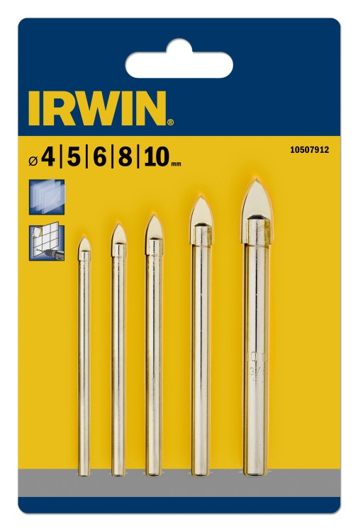 Свёрла по стеклу и плитке набор 5 шт (4,5,6,8,10 мм), IRWIN, ( 10507912 )